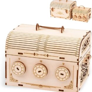 MiYAVi 大型宝箱 ダイヤルロック 貯金箱 秘密箱 立体パズル 木製パズル 工作キット プレゼント おもちゃ 知育玩具 親子 DIY 模型 ３D 男の子 女の子