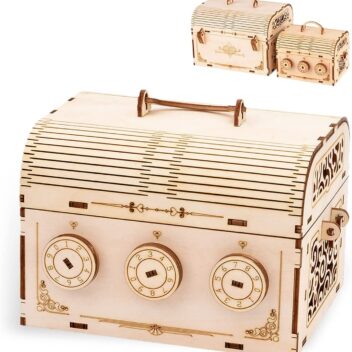 MiYAVi 大型宝箱 ダイヤルロック 貯金箱 秘密箱 立体パズル 木製パズル 工作キット プレゼント おもちゃ 知育玩具 親子 DIY 模型 ３D 男の子 女の子