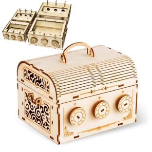 MiYAVi 小型宝箱 ダイヤルロック 貯金箱 秘密箱 冬休み 工作キット 立体パズル 木製パズル プレゼント 知育玩具 DIY 模型 ３D 男の子 女の子