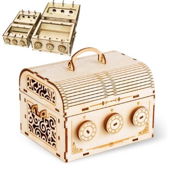 MiYAVi 小型宝箱 ダイヤルロック 貯金箱 秘密箱 冬休み 工作キット 立体パズル 木製パズル プレゼント 知育玩具 DIY 模型 ３D 男の子 女の子